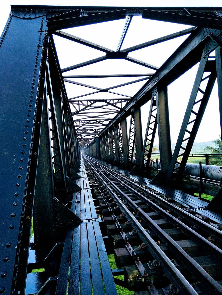 Train Track Bridge during Cloudy Skies, connection, daylight, HD wallpaper