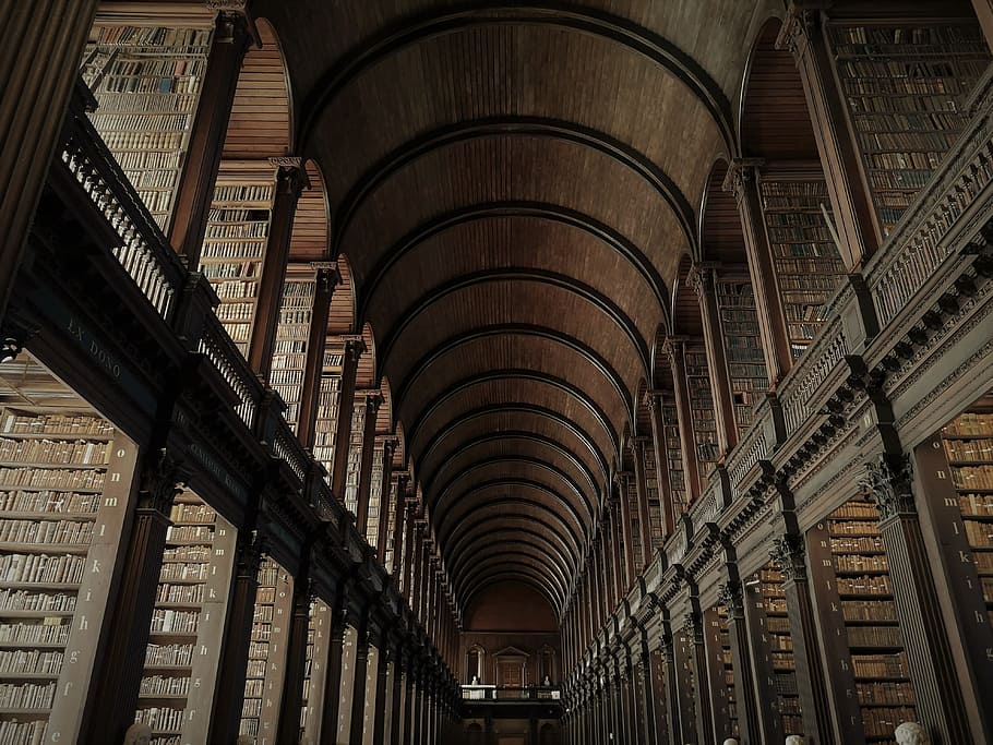 brown concrete hallway, book, library, old library, irish, ireland, HD wallpaper