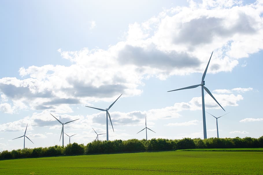 mill, wind turbine, sky, energy, landscape, clouds, propeller HD wallpaper
