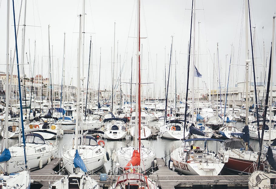 white boats on dock, nautical vessel, transportation, mode of transportation HD wallpaper