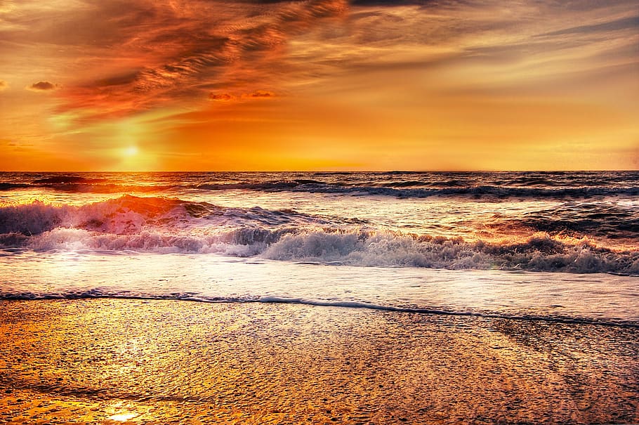 sun, beach, summer, ocean, sea, water, sand, vacations, sunset HD wallpaper