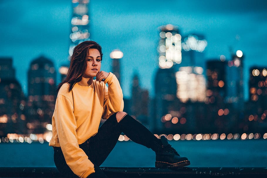 Full Length Portrait of a Female Hipster Wearing a Hoodie and Jeans Stock  Photo - Image of female, energetic: 219784056