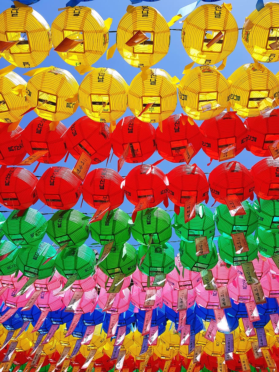 assorted-color hanging lanterns, lamp, seoul, south korea, 46-3 gyeonji-dong