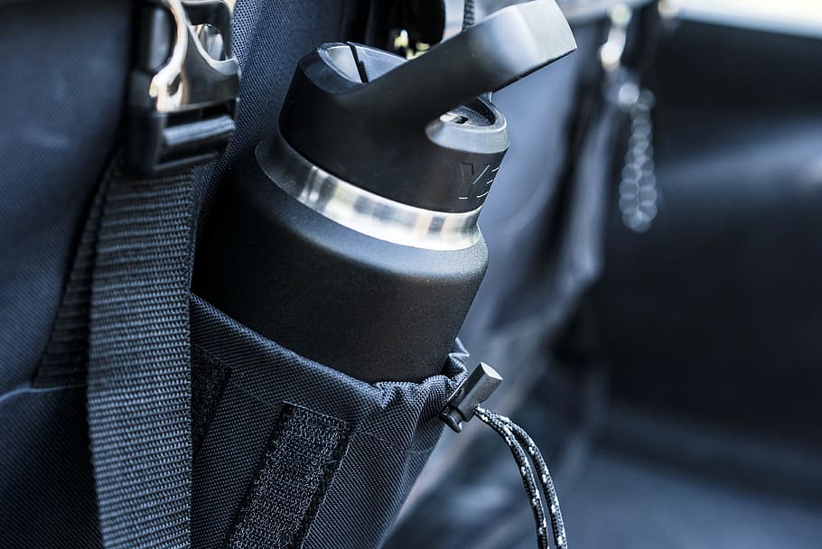 tumbler in backpack, strap, bottle, cap, water, drink, beverage HD wallpaper