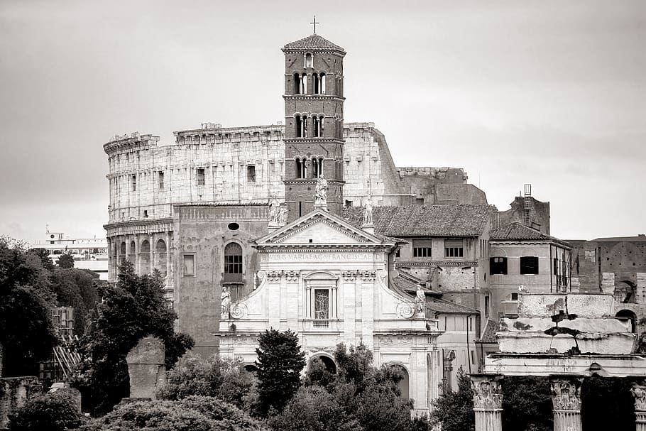 rome, coliseum, church, architecture, antique, roman, brick, HD wallpaper