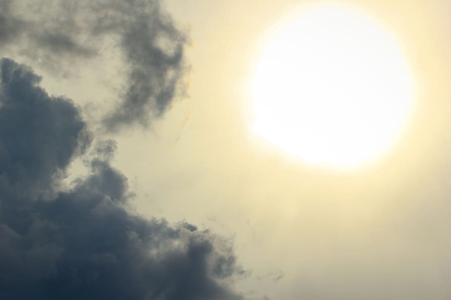 sky, sun, clouds, abstract, large, big, looking at sun, fireball HD wallpaper