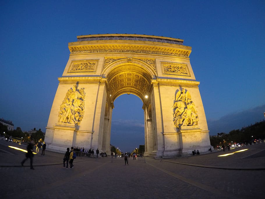 france, paris, l'arc de triomphe de l'etoile, monuments, twilight