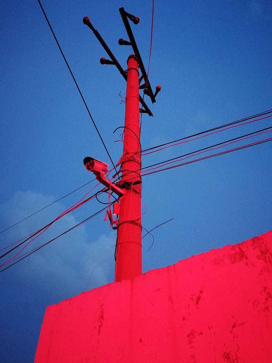 red, blue, camera, walls, china, wire, shadow, sky, low angle view HD wallpaper