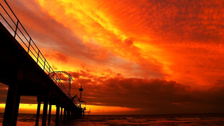 sun, sunset, bridge, sea, water, river, waves, sky, cloud - sky HD wallpaper