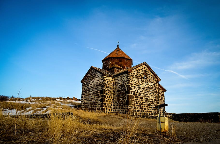 sevan, armenia, medieval, orthodox, church, mountains, sky, HD wallpaper