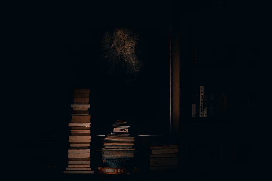 HD wallpaper: lighting, furniture, dark, moody, poster, scary, books,  library | Wallpaper Flare