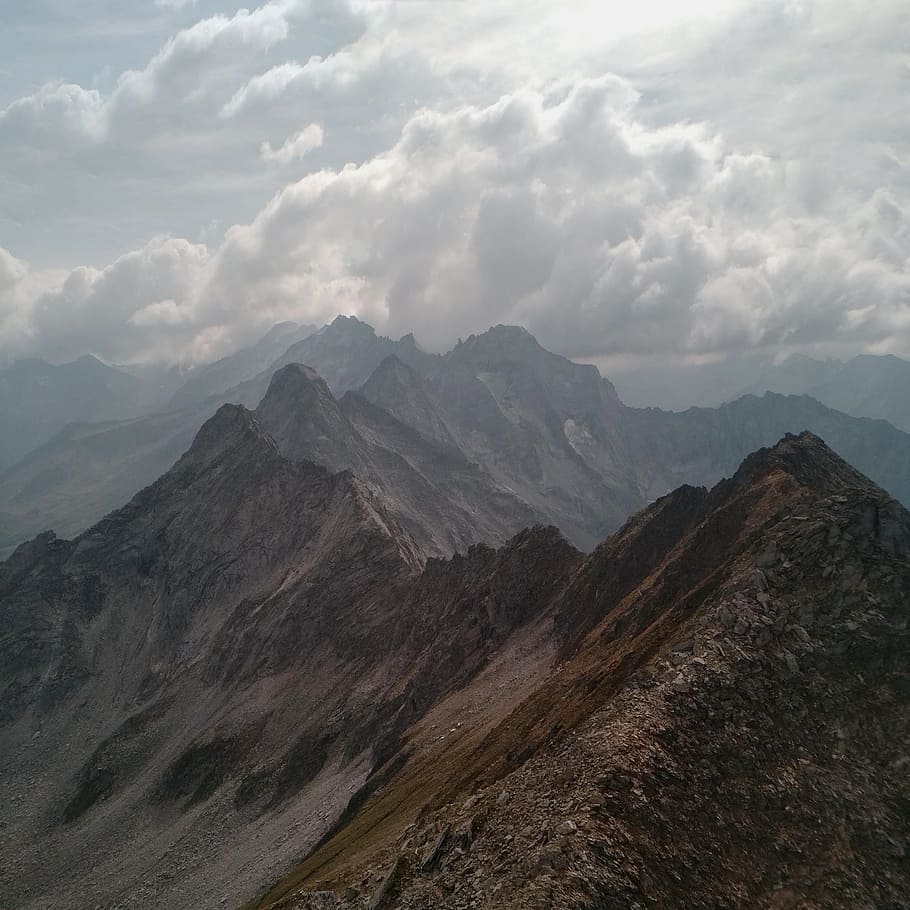Brown and Gray Mountain, adventure, alps, climb, clouds, dawn HD wallpaper