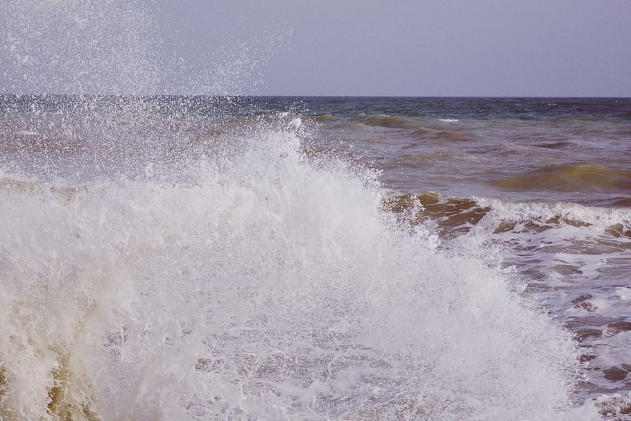 sea, waves, storm, sky, background, landscape, wallpaper, water HD wallpaper
