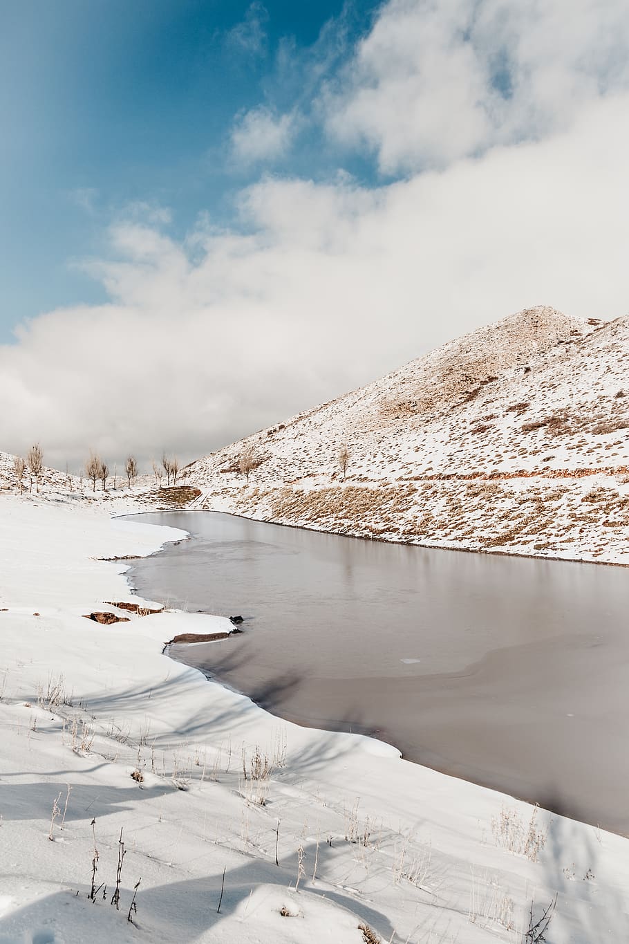 lebanon, faraya, winter, sky, clouds, water, frozen, lake, cold