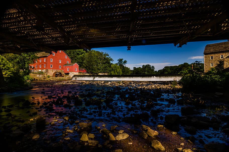 united states, clinton, the red mill museum, water, waterfall, HD wallpaper