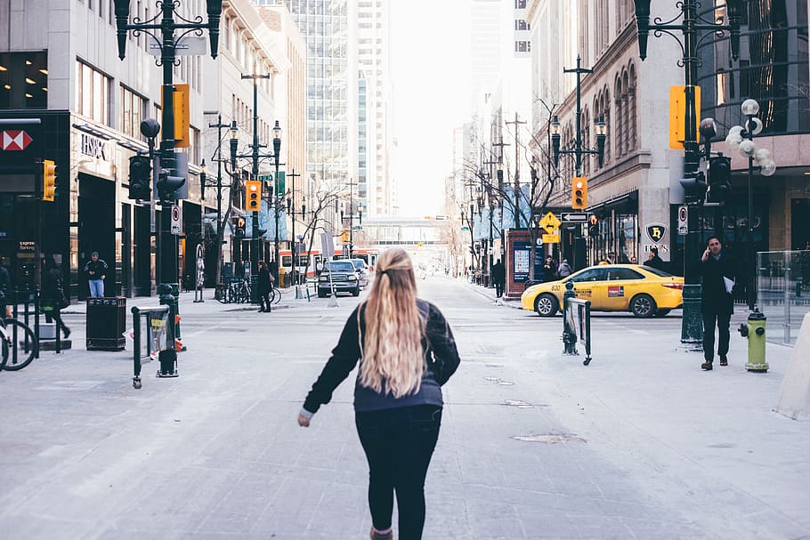 calgary, canada, town, downtown, movement, walking, taxi, building HD wallpaper