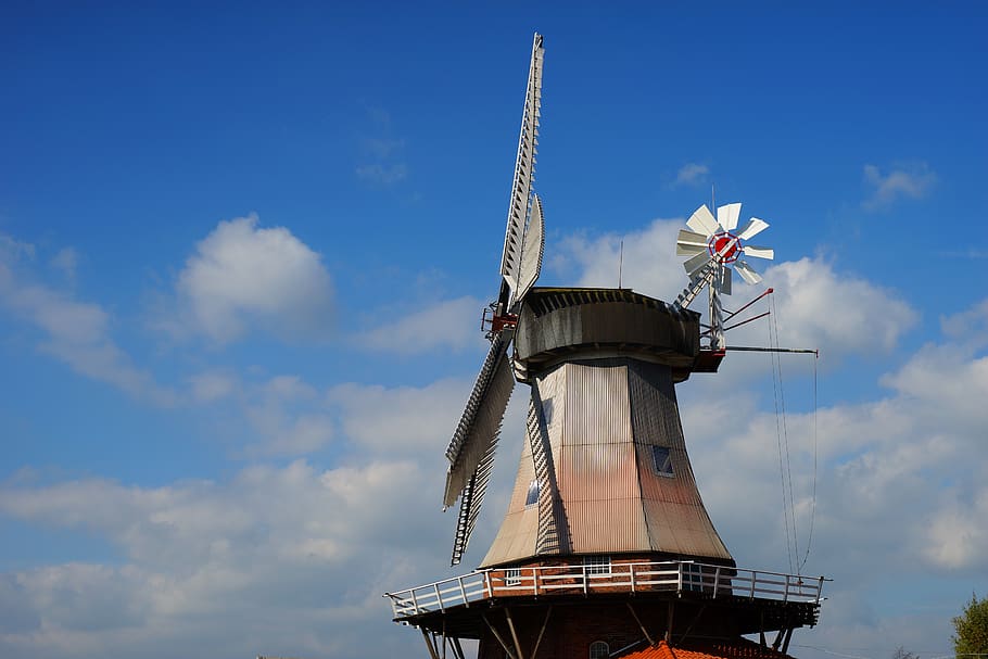mill, dutch, windmill, sky, clouds, landscape, wing, historically HD wallpaper