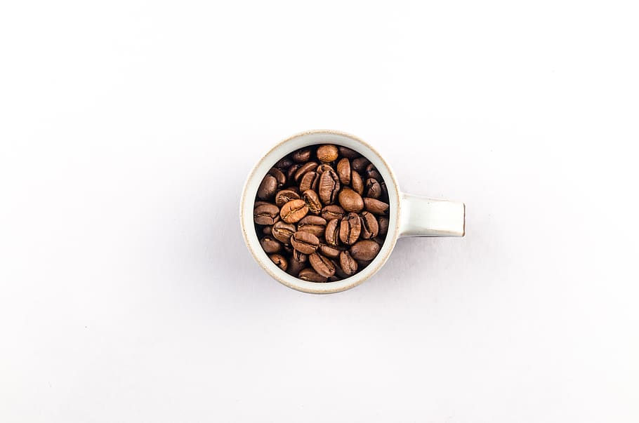 Coffee Beans in White Ceramic Mug, caffeine, close-up, cup, food and drink HD wallpaper