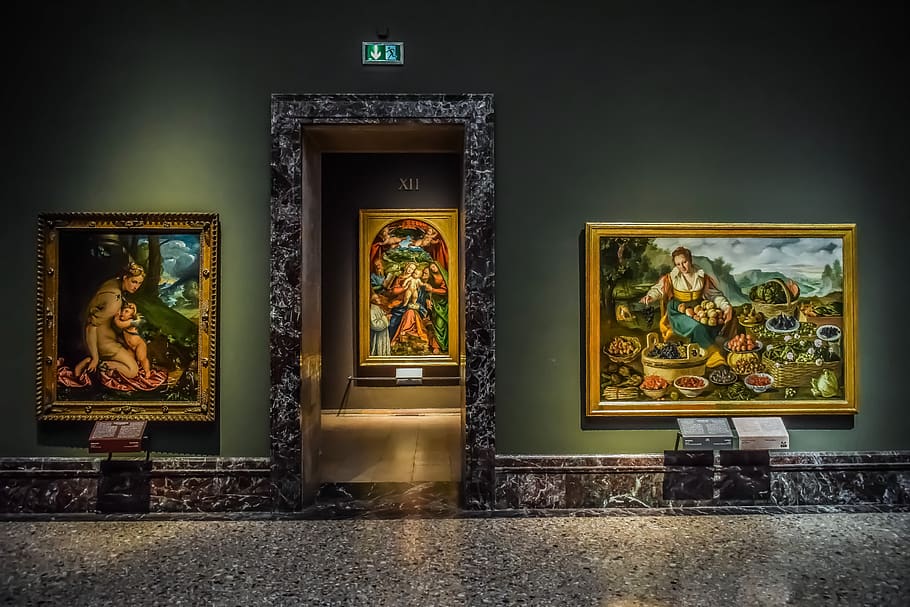 pinacoteca di brera, art, paintings, interior, gallery, artwork