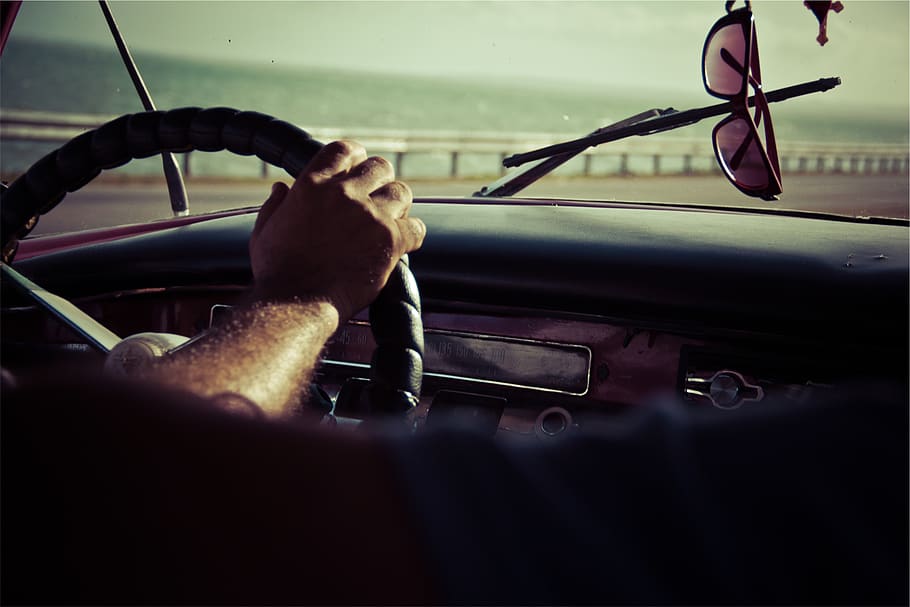 driving, steering wheel, dash, sunglasses, windshield, car HD wallpaper