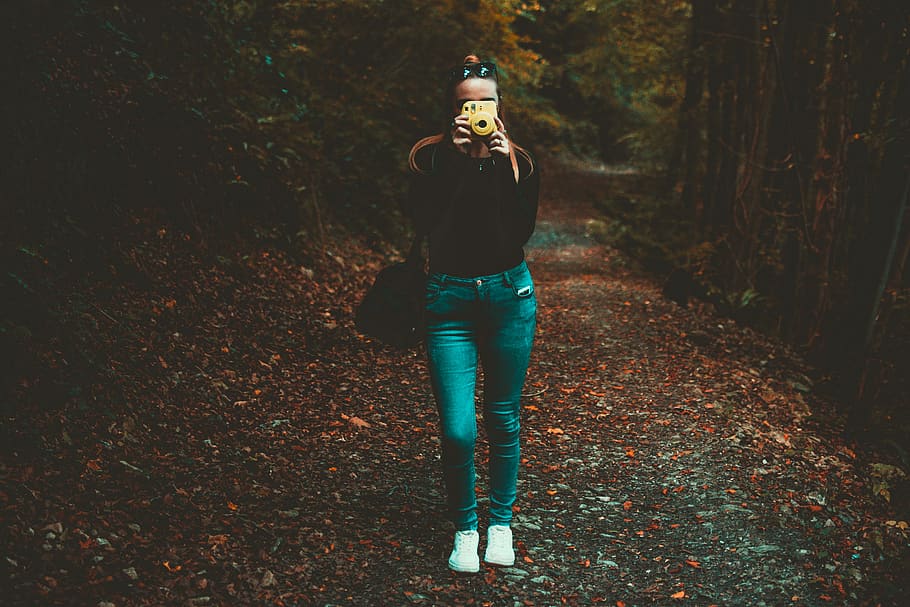 Woman Holding Yellow Camera , capture, girl, instant camera, person HD wallpaper