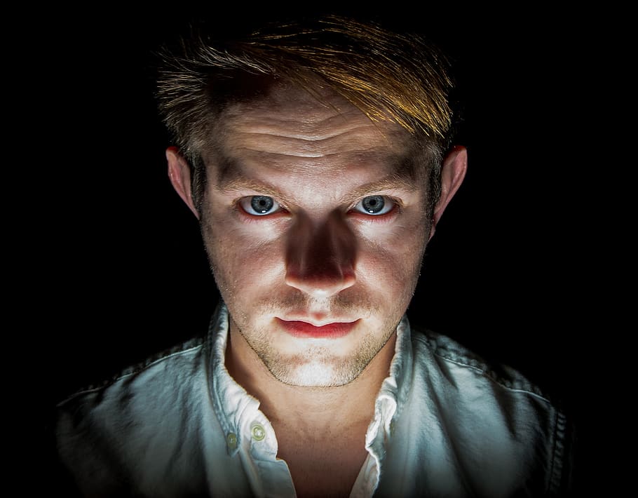 man in white collared top, portrait, looking at camera, studio shot HD wallpaper