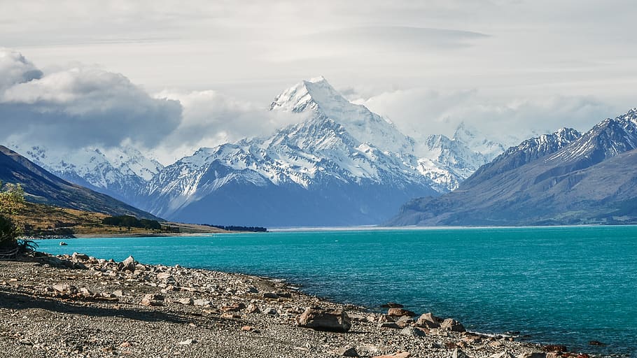 Body of Water Surrounded by Mountain, clouds, daylight, landscape HD wallpaper