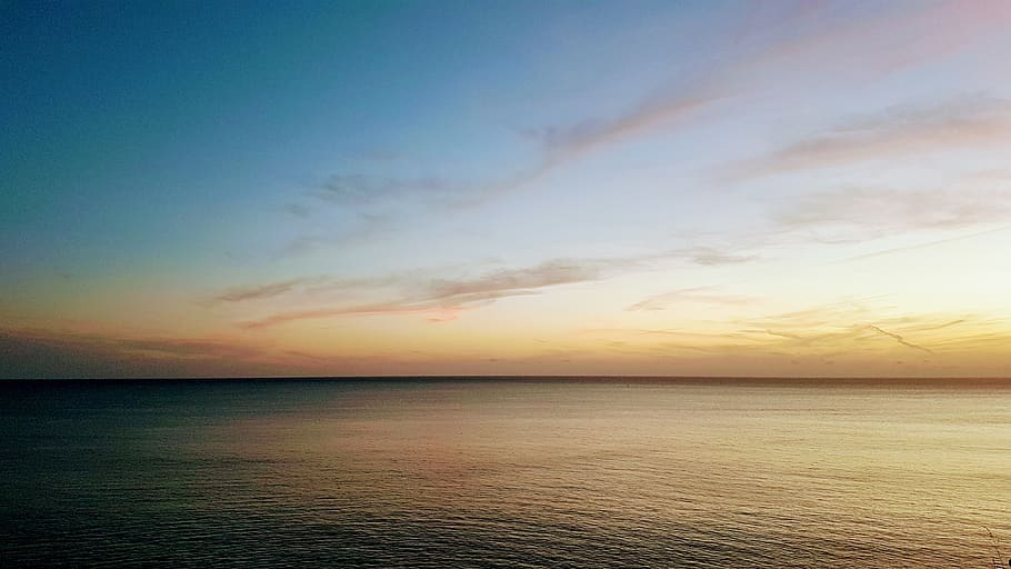 Photo of an Ocean, calm, clouds, dawn, horizon, sea, seascape HD wallpaper