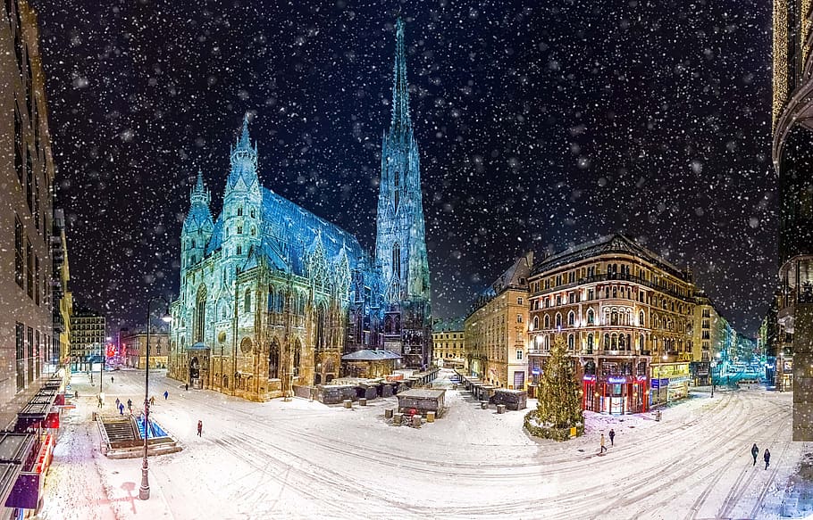 vienna, st stephan's cathedral, stephansplatz, austria, snow, HD wallpaper