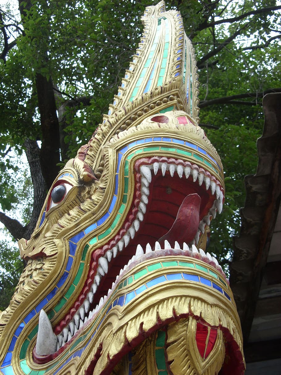 Naga statue head in close up, buddhist, temple, wat, buddhism