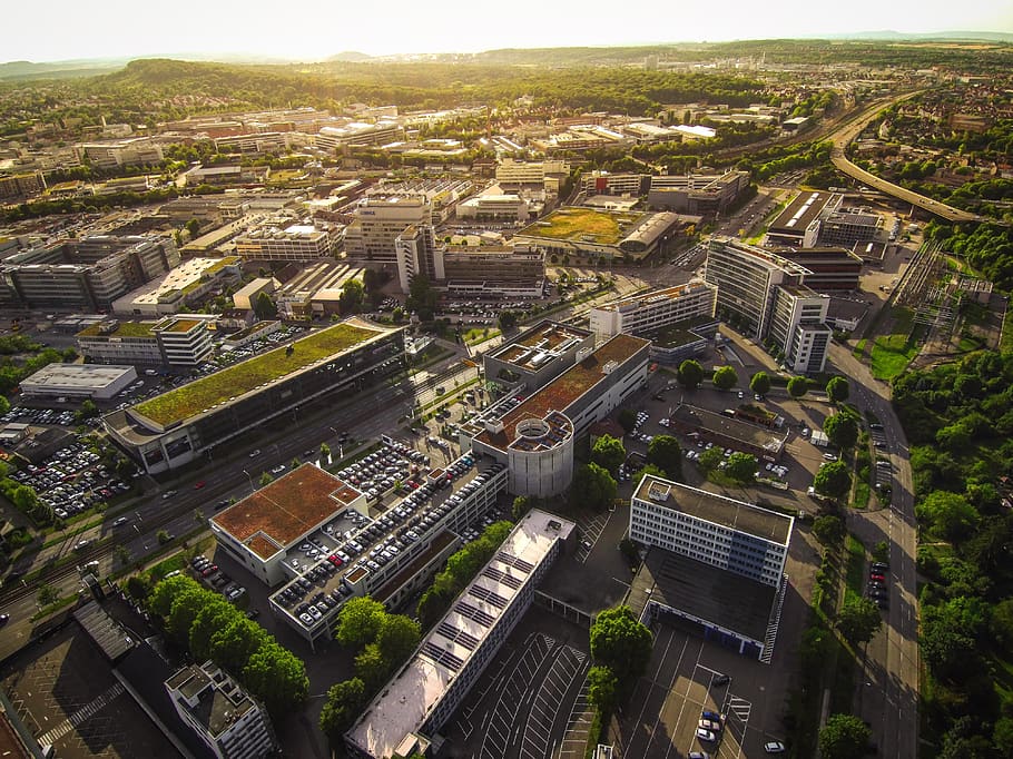 stuttgart, germany, sunset, drone, city, built structure, architecture HD wallpaper