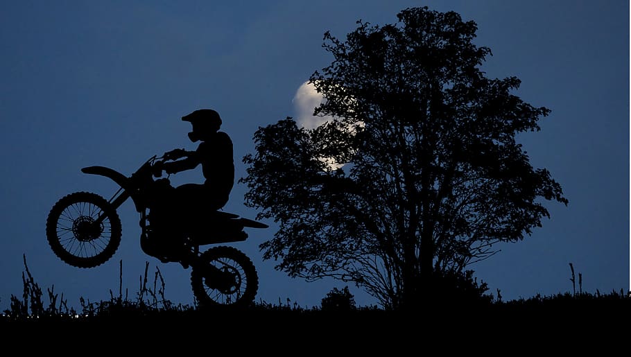 night, moon, motorcycle, race, dark, landscape, nature, the dark HD wallpaper