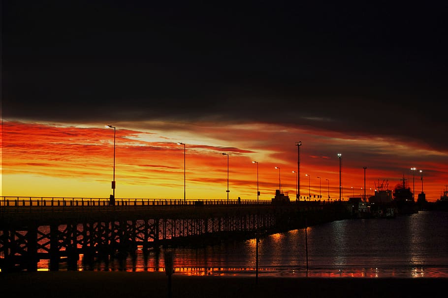 patagonia, sky, water, sunset, architecture, cloud - sky, built structure HD wallpaper