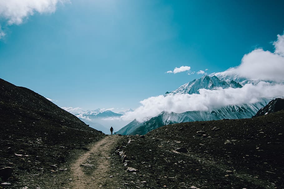 mountain, highland, clouds, sky, summit, ridge, landscape, nature HD wallpaper