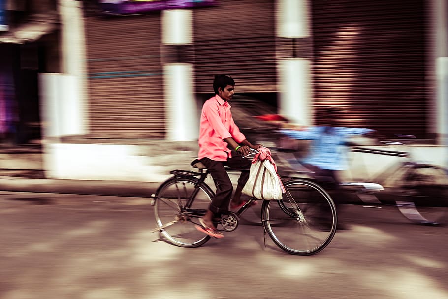 india, varanasi, bicycle, speed, movement, panning, panning shot, HD wallpaper