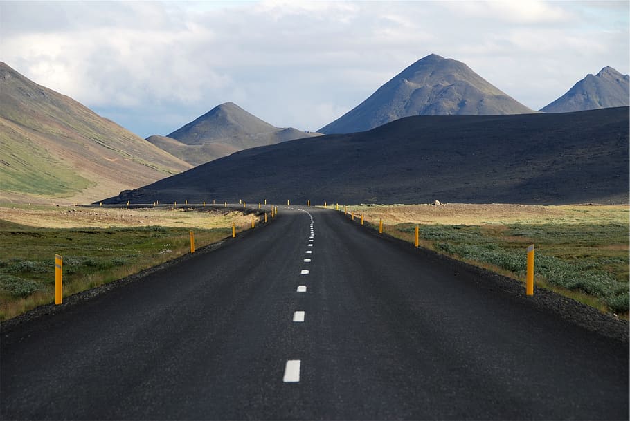 rural, road, pavement, grass, fields, mountains, hills, the way forward HD wallpaper
