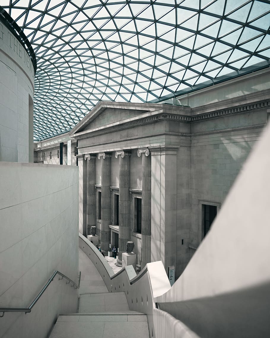 photo of staircase and glass roof, architecture, interior, museum HD wallpaper