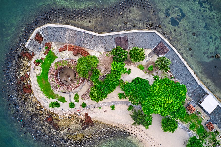 Aerial View of Resort by the Beach, aerial shot, architecture
