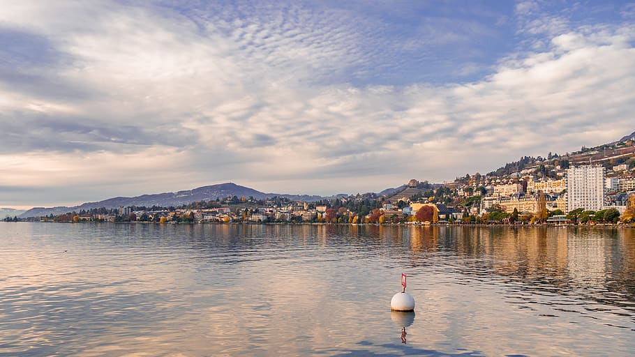 lake, landscape, clouds, sky, montreux, architecture, water HD wallpaper