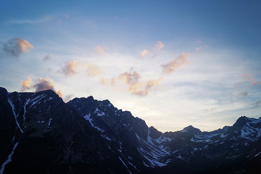 Black Mountain With White Snow Under Blue Sky, clouds, high tatras HD wallpaper