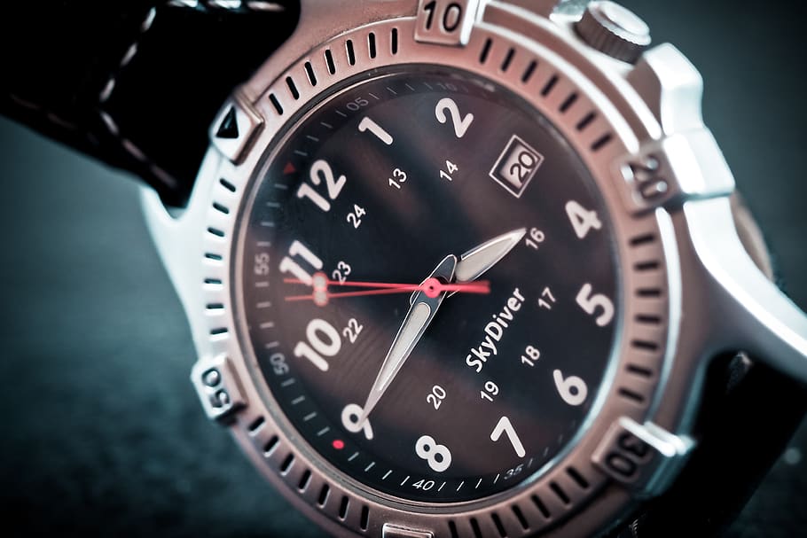 Round Silver-colored 3:45, countdown, dates, hours, time, timepiece HD wallpaper