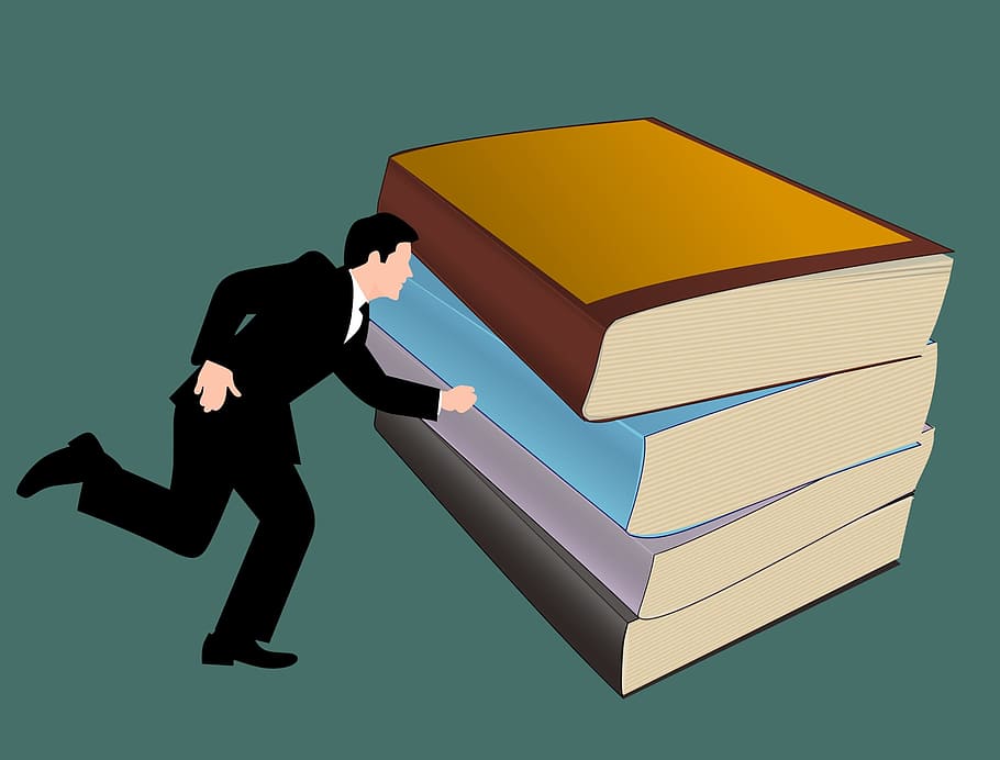 Illustration of businessman rushing towards books, learning and development HD wallpaper