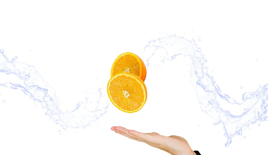 fruit, orange, citrus, vitamins, hand, the hand, gesture, water HD wallpaper