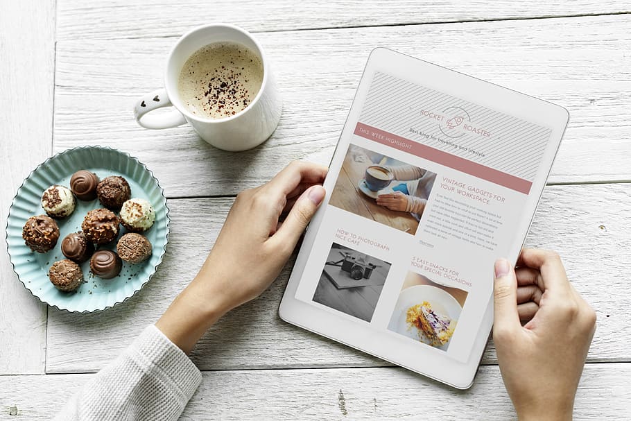 Person Holding White Tablet Beside White Ceramic Mug, adult, article HD wallpaper