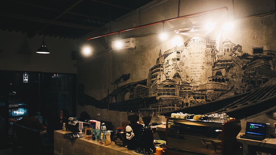 place, coffee shop, built structure, architecture, city, illuminated HD wallpaper