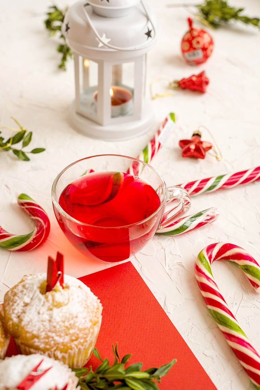 clear glass mug between candy canes, food, confectionery, sweets HD wallpaper