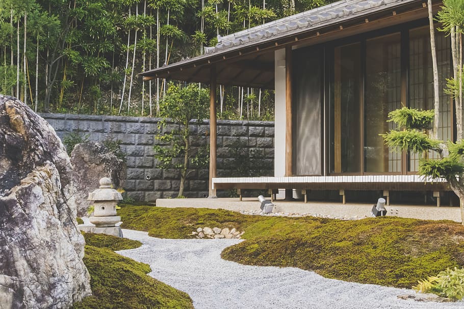 japan, culture, house, green, nature, garden, trees, glass HD wallpaper