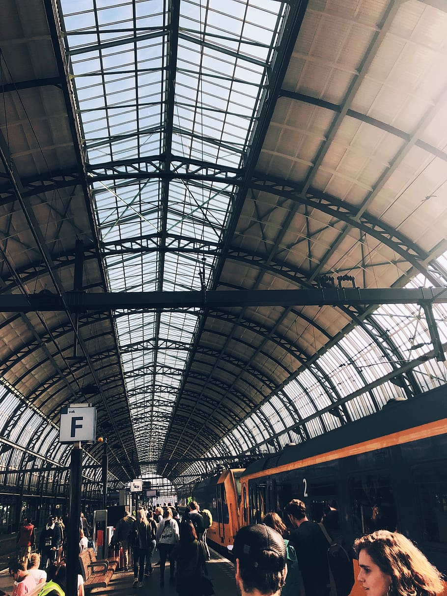 train, station, perspective, f, yellow, travel, move, trip HD wallpaper