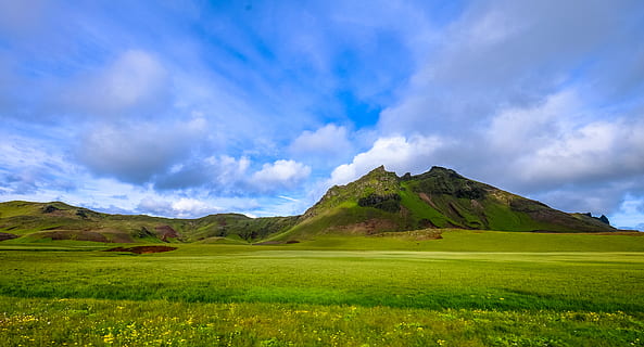 mountain covered with grass, nature, outdoors, field, grassland HD wallpaper