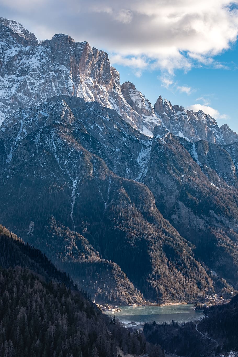 trees under snow capped mountain during daytime, scenics - nature HD wallpaper